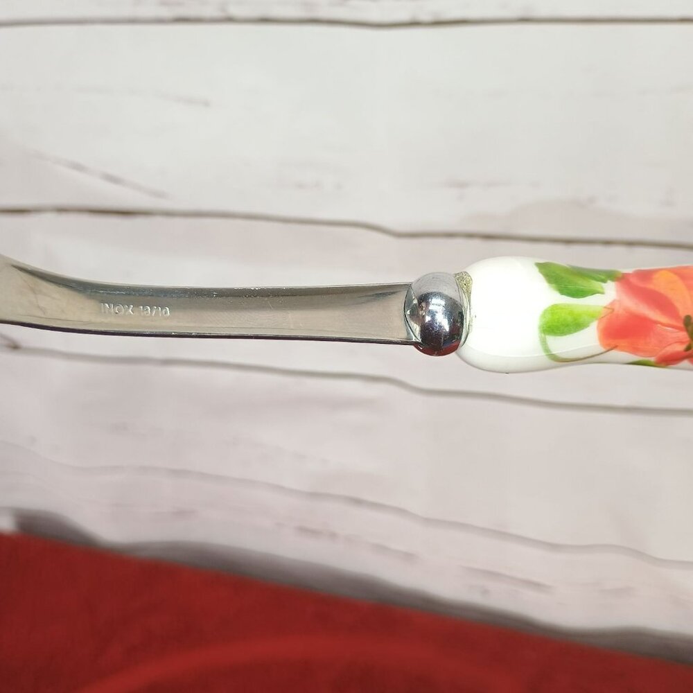 Vietril Lastra Poppy 2-Piece Stainless Steel Salad Serving Set Hand-Painted - Picture 4 of 7